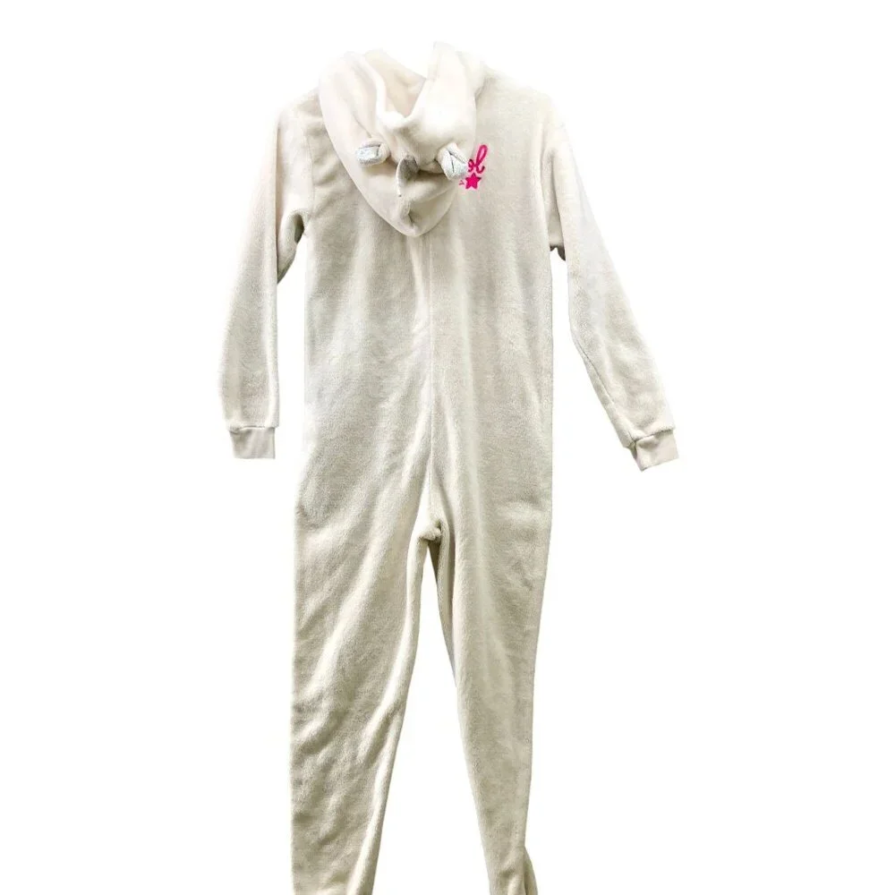 Gap Girls Size 12 One Piece Fleece Pajama Jumpsuit Unicorn Hooded‎ Plush Ivory